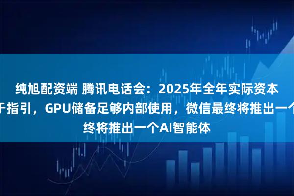 纯旭配资端 腾讯电话会：2025年全年实际资本支出将低于指引，GPU储备足够内部使用，微信最终将推出一个AI智能体
