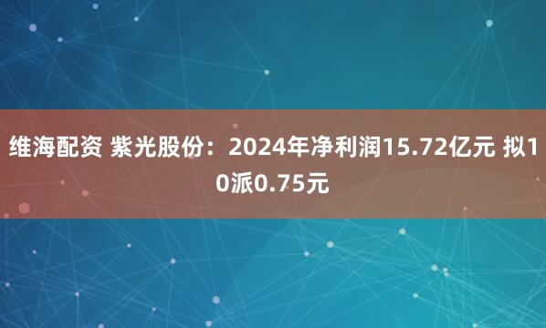 维海配资 紫光股份：2024年净利润15.72亿元 拟10派0.75元
